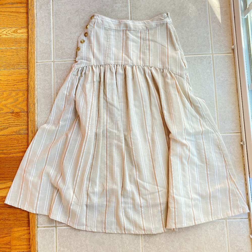 Anthropologie Beige Striped Cottagecore Midi Skirt Size 00